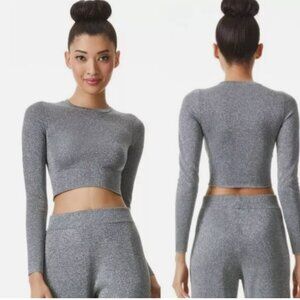 Alice + Olivia Ciara Silver Metallic Crop Long Sleeve Top Size X-Small